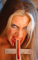 Aria as a evil sex nun inserts a bloody satan cross in her hot pussy!